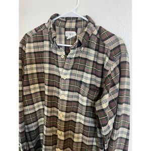 VTG J.Crew Mens Large Plaid Flannel Button Down Shirt  Green Brown Classic